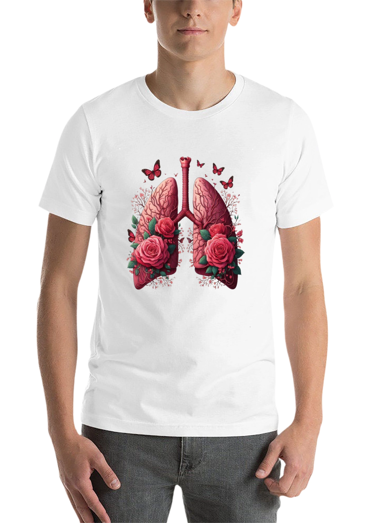 Black Floral Lung Anatomy Graphic Tee - Unisex view 14