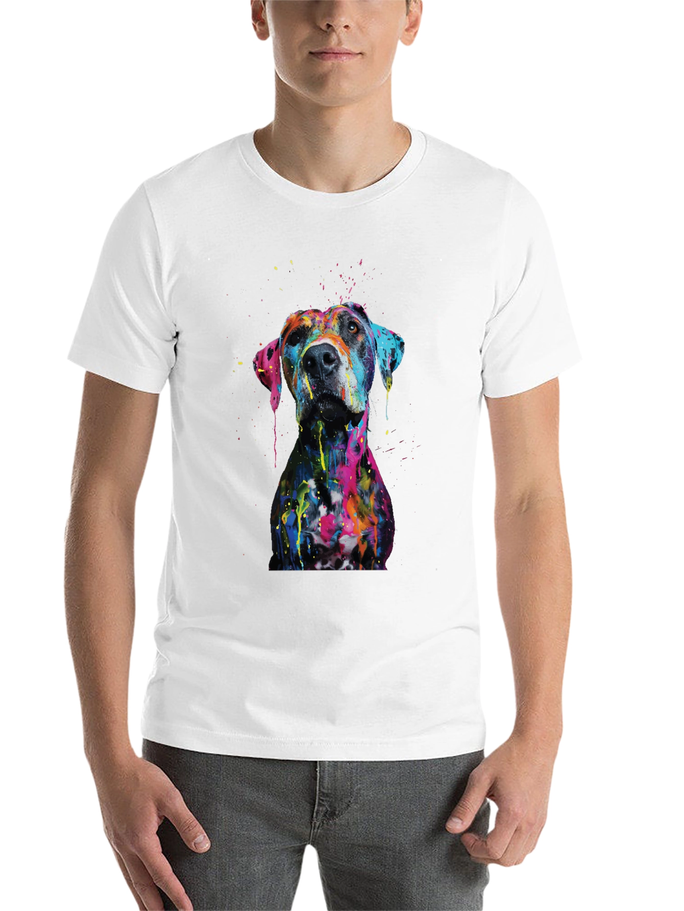 Black Men's Artistic Dog Print Black T-Shirt view 14
