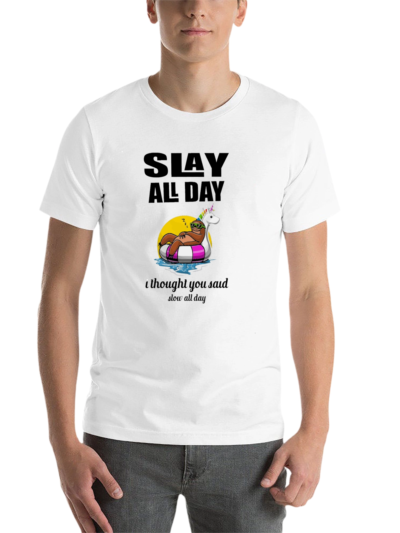 Black Slay All Day Sloth Unisex T-Shirt view 14