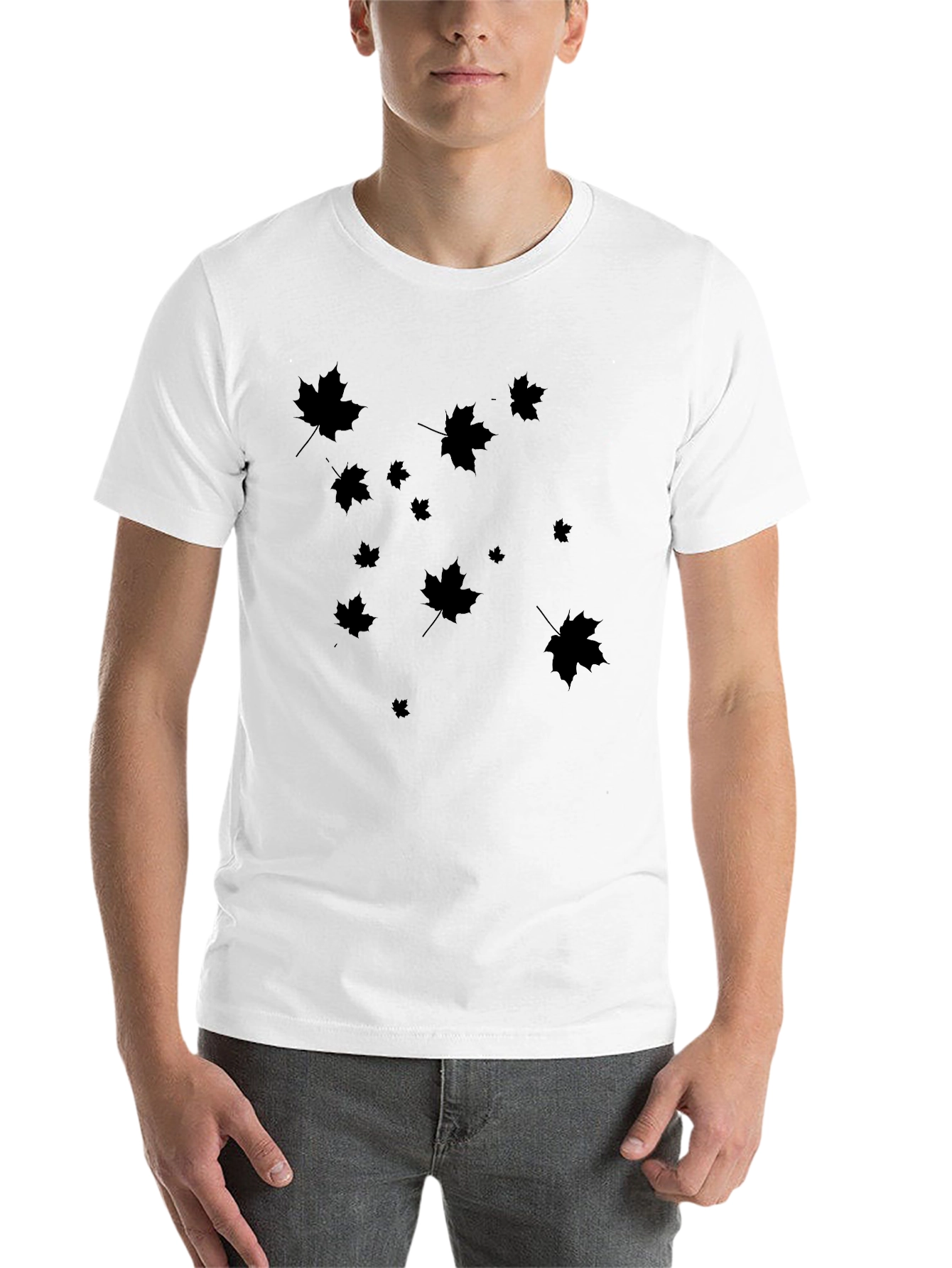 Black Maple Leaf Print Black T-Shirt view 14
