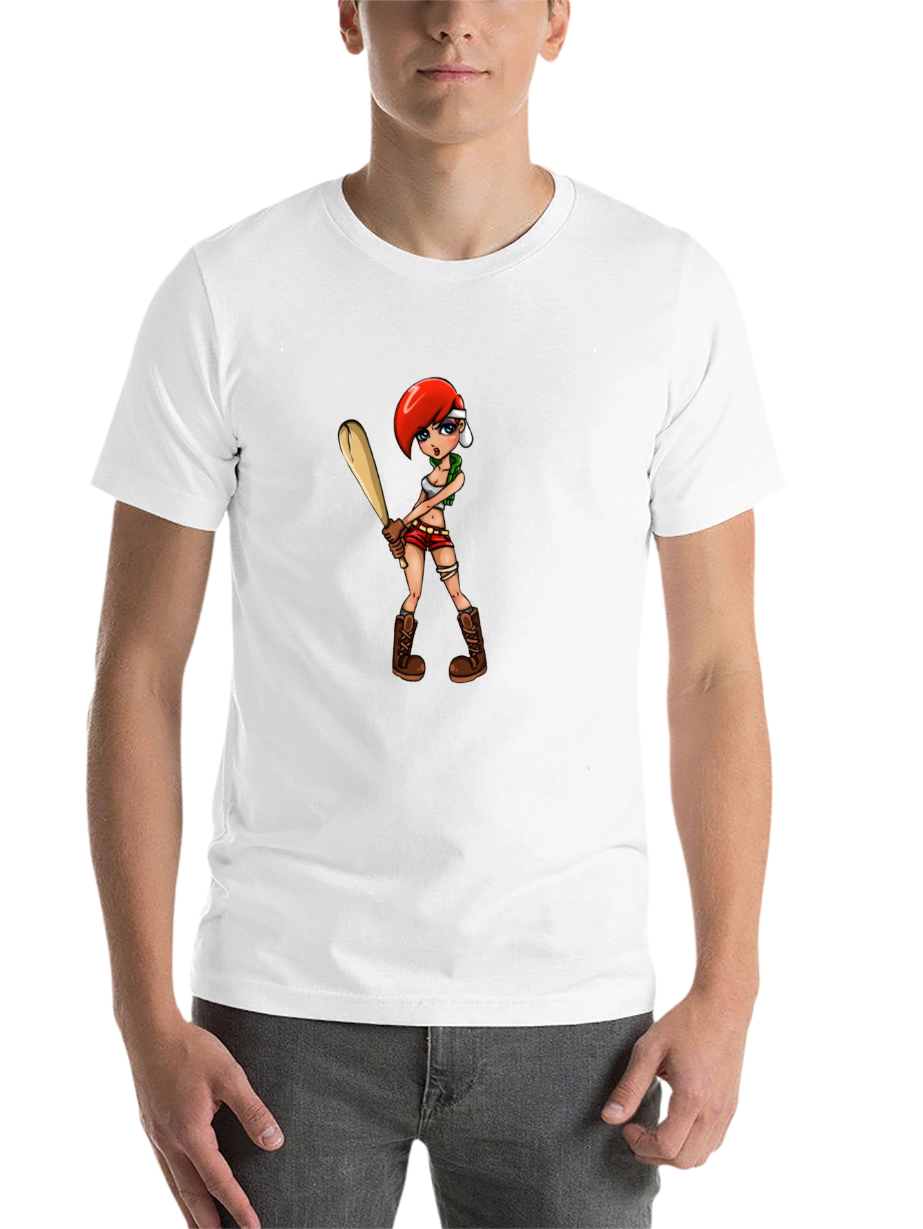 Black Cartoon Girl with Baseball Bat Graphic T-Shirt view 14