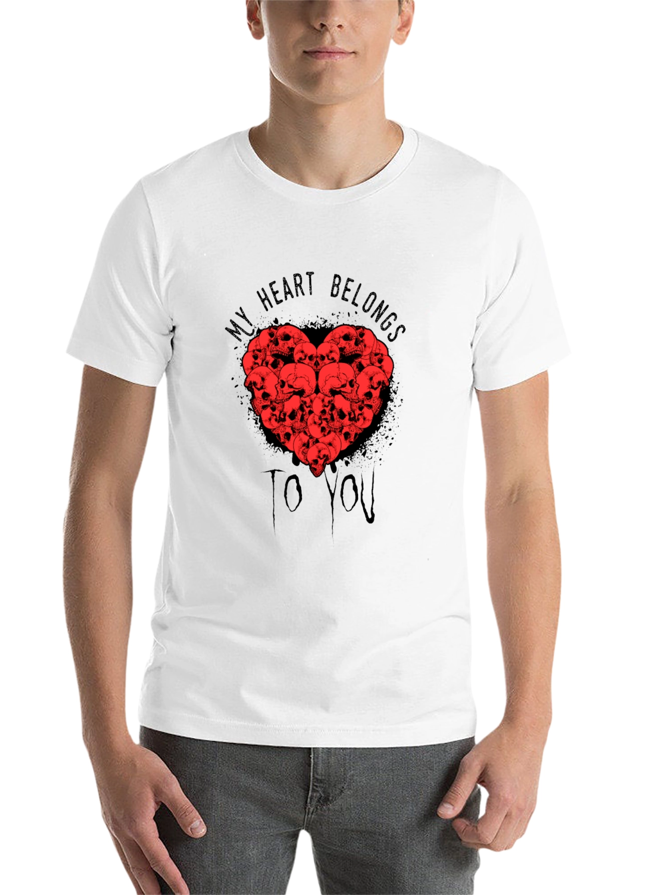Black Skull Heart Graphic T-Shirt - My Heart Belongs To You view 14