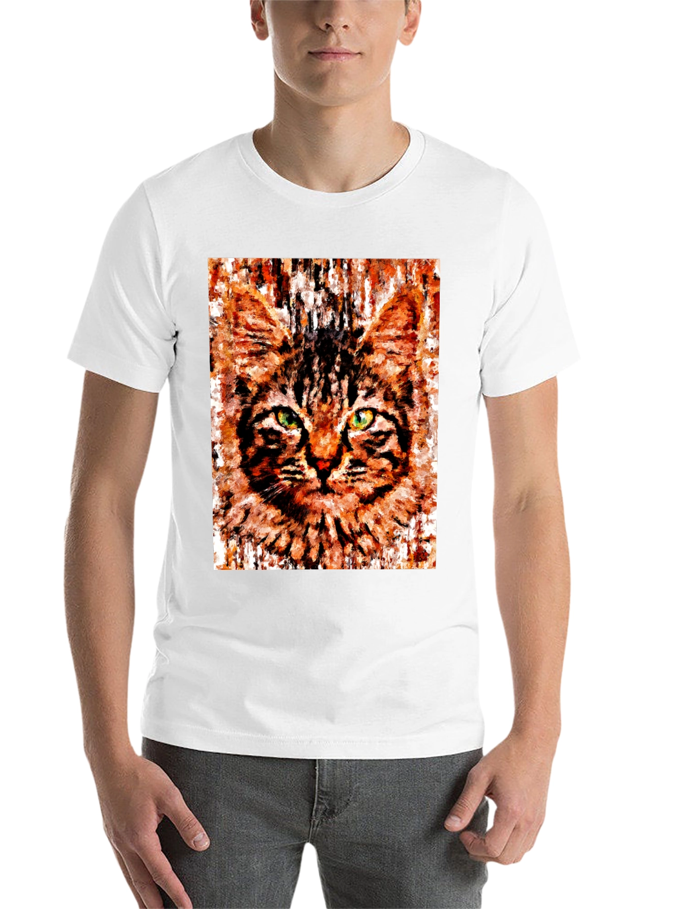 Black Abstract Cat Portrait Graphic T-Shirt view 14