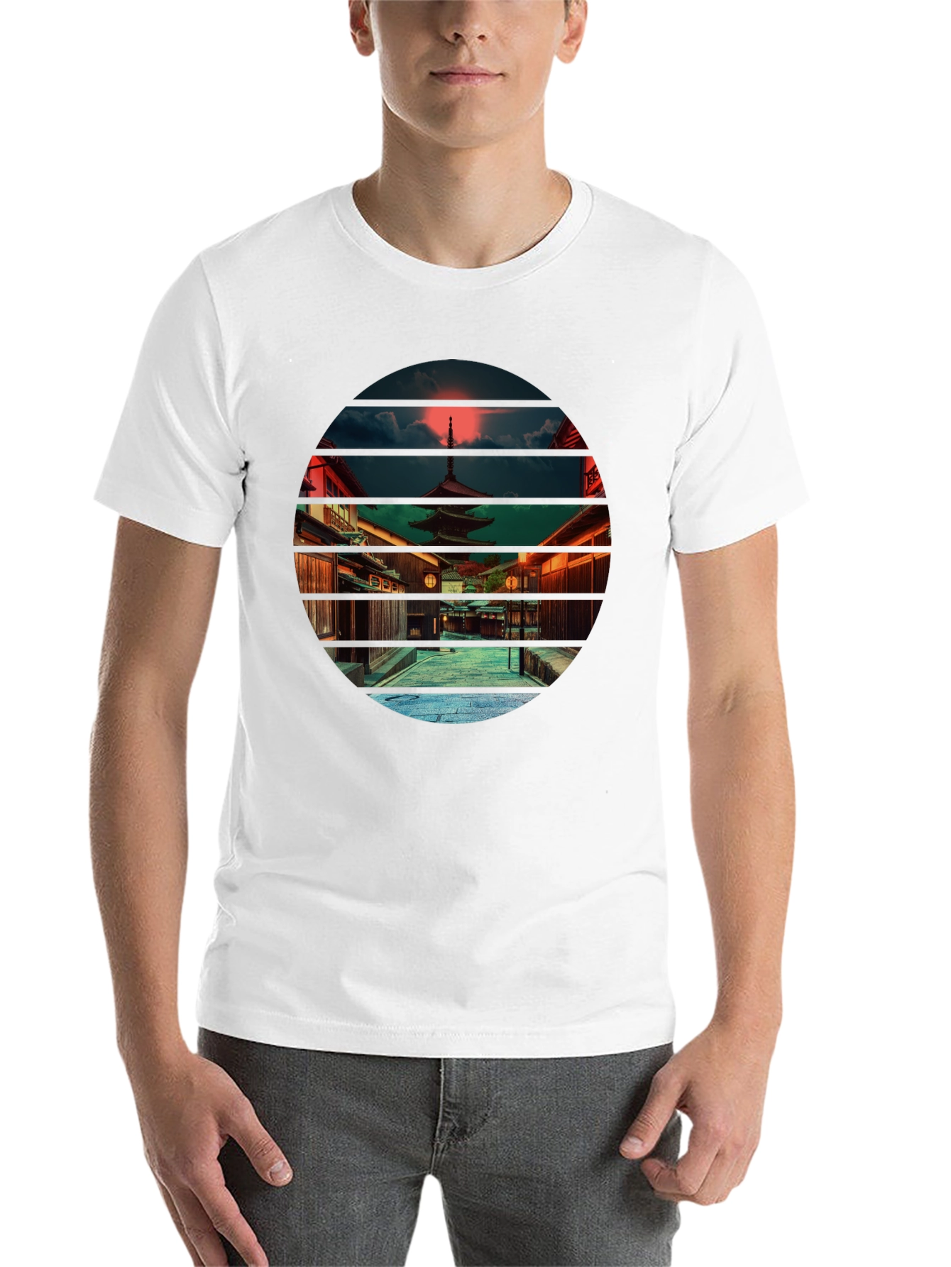 Black Japanese Temple Sunset Black T-Shirt view 14