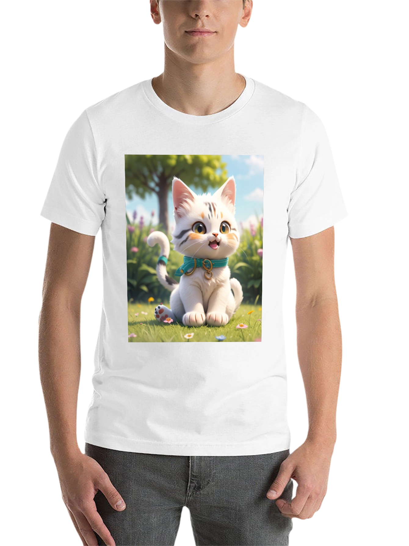Black Cute Cartoon Cat T-Shirt view 14