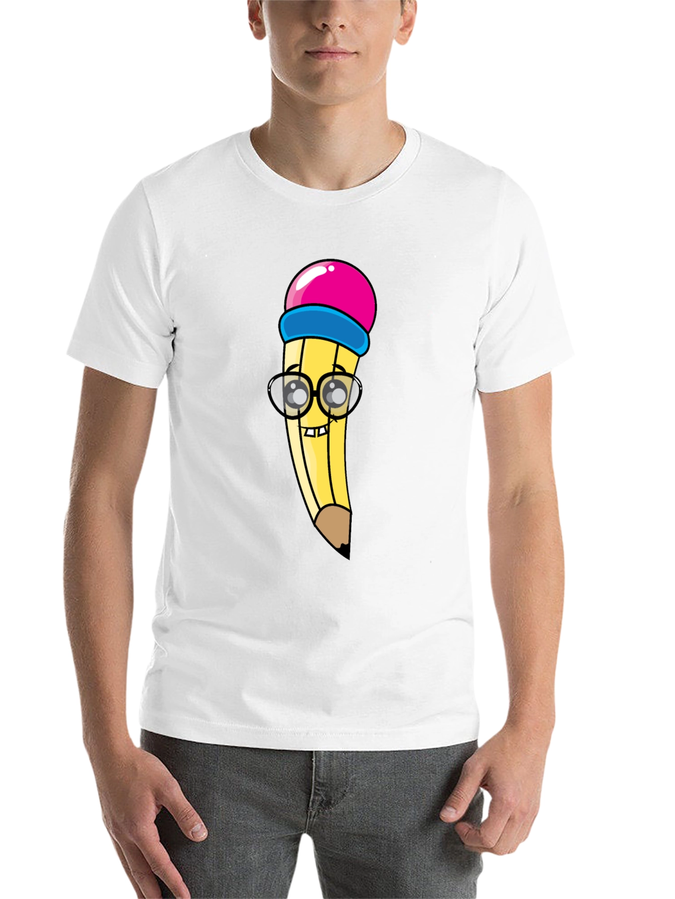 Black Cartoon Pencil Graphic Tee - Black Cotton Blend view 14