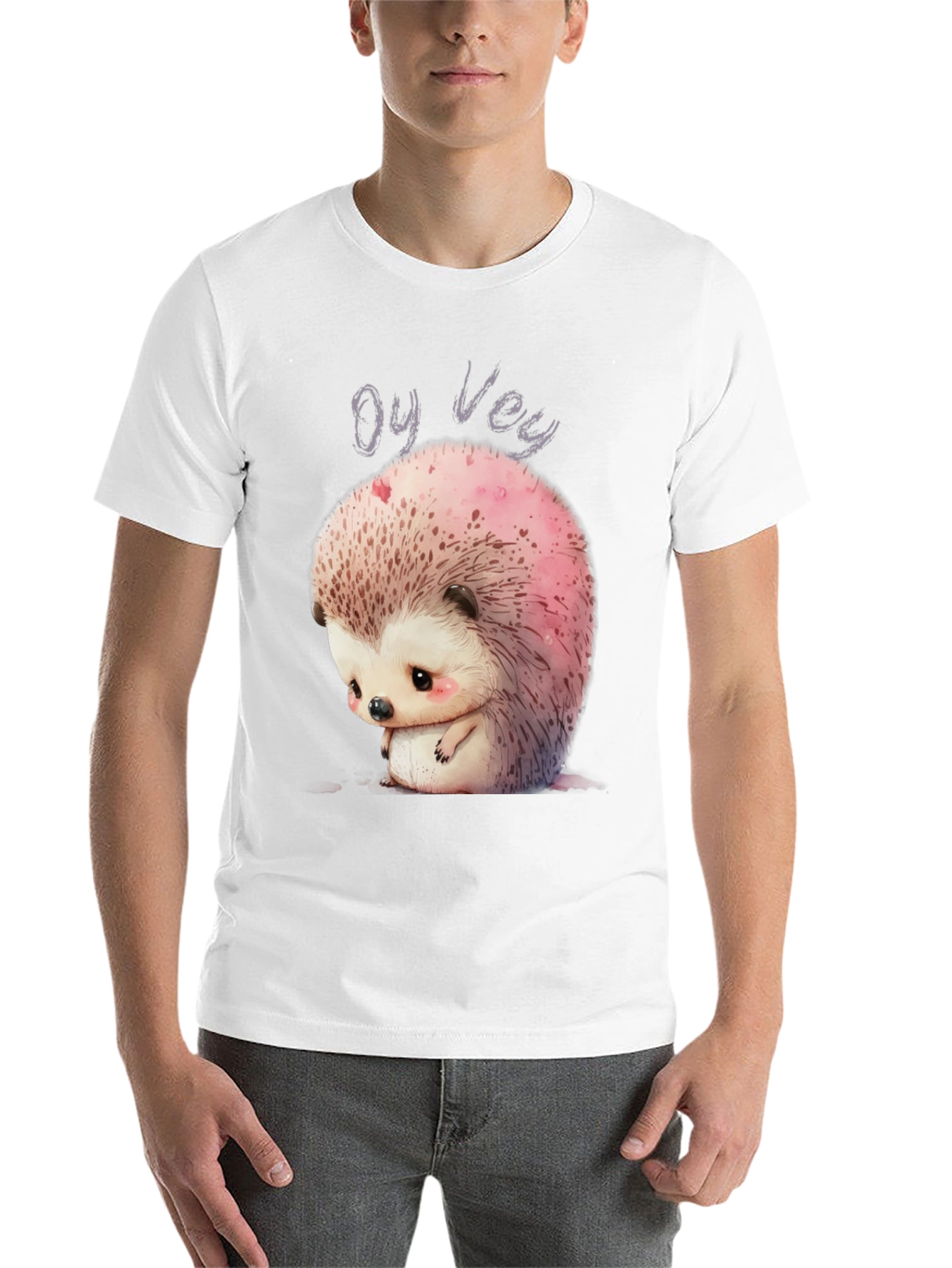 Black Oy Vey Sad Hedgehog Graphic Tee - Unisex Black T-Shirt view 14