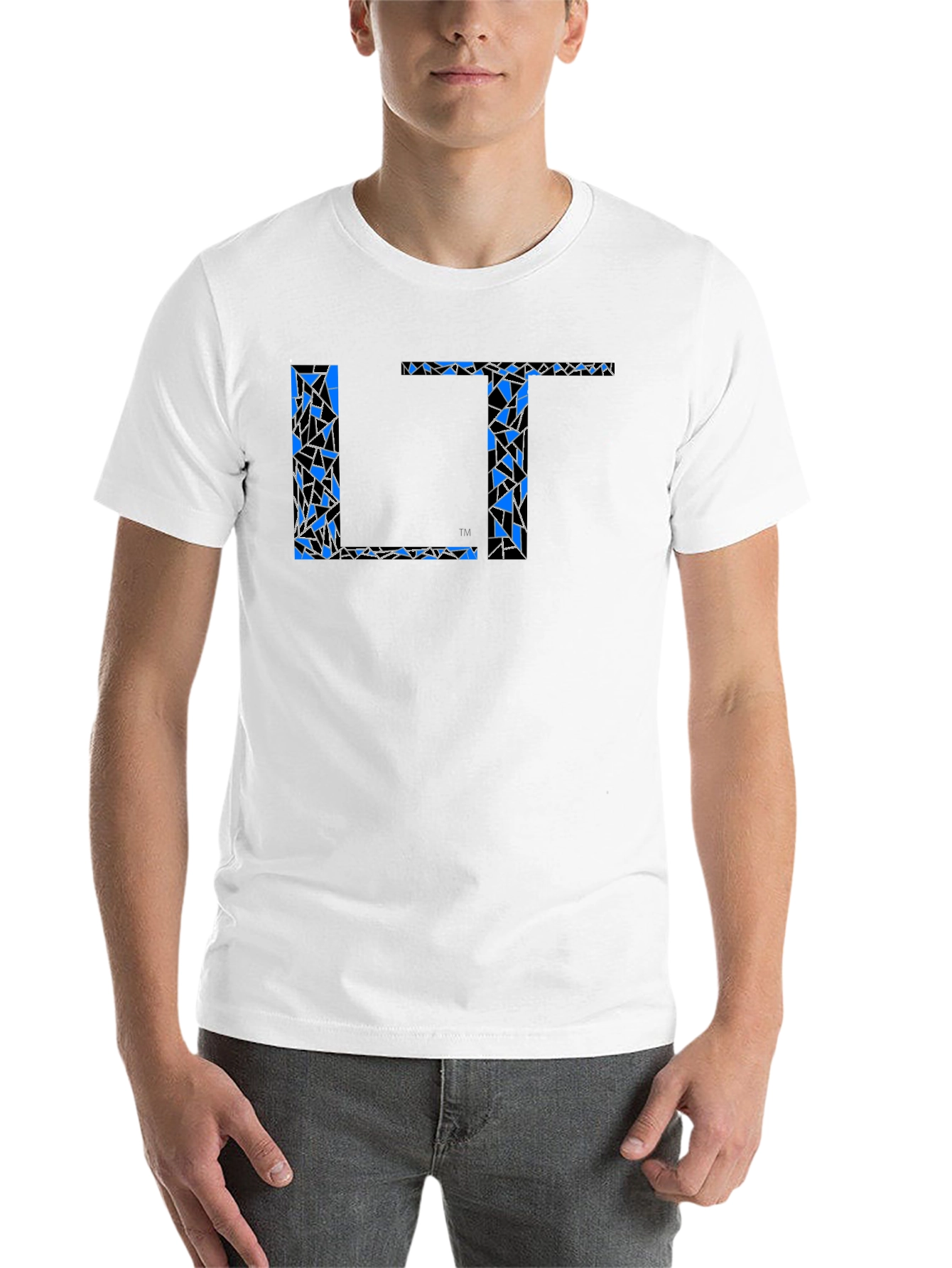 Black Abstract Blue LT Print Black T-Shirt view 14