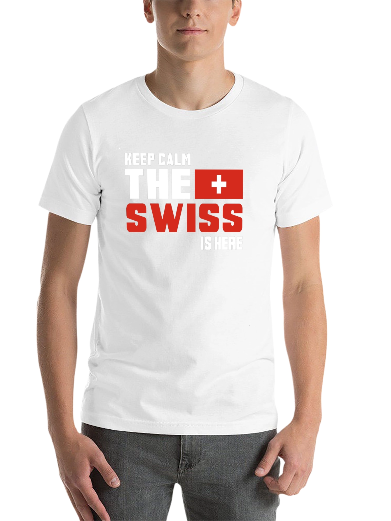 Black Keep Calm The Swiss Is Here Black T-Shirt view 14