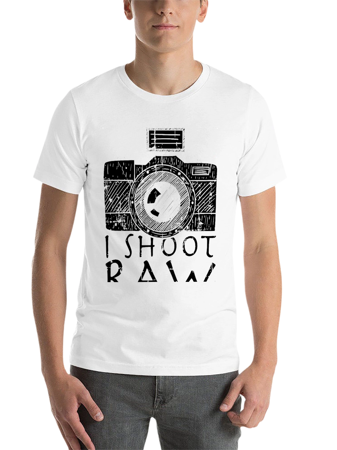 Black I Shoot RAW Camera T-Shirt - Photographer Apparel view 14
