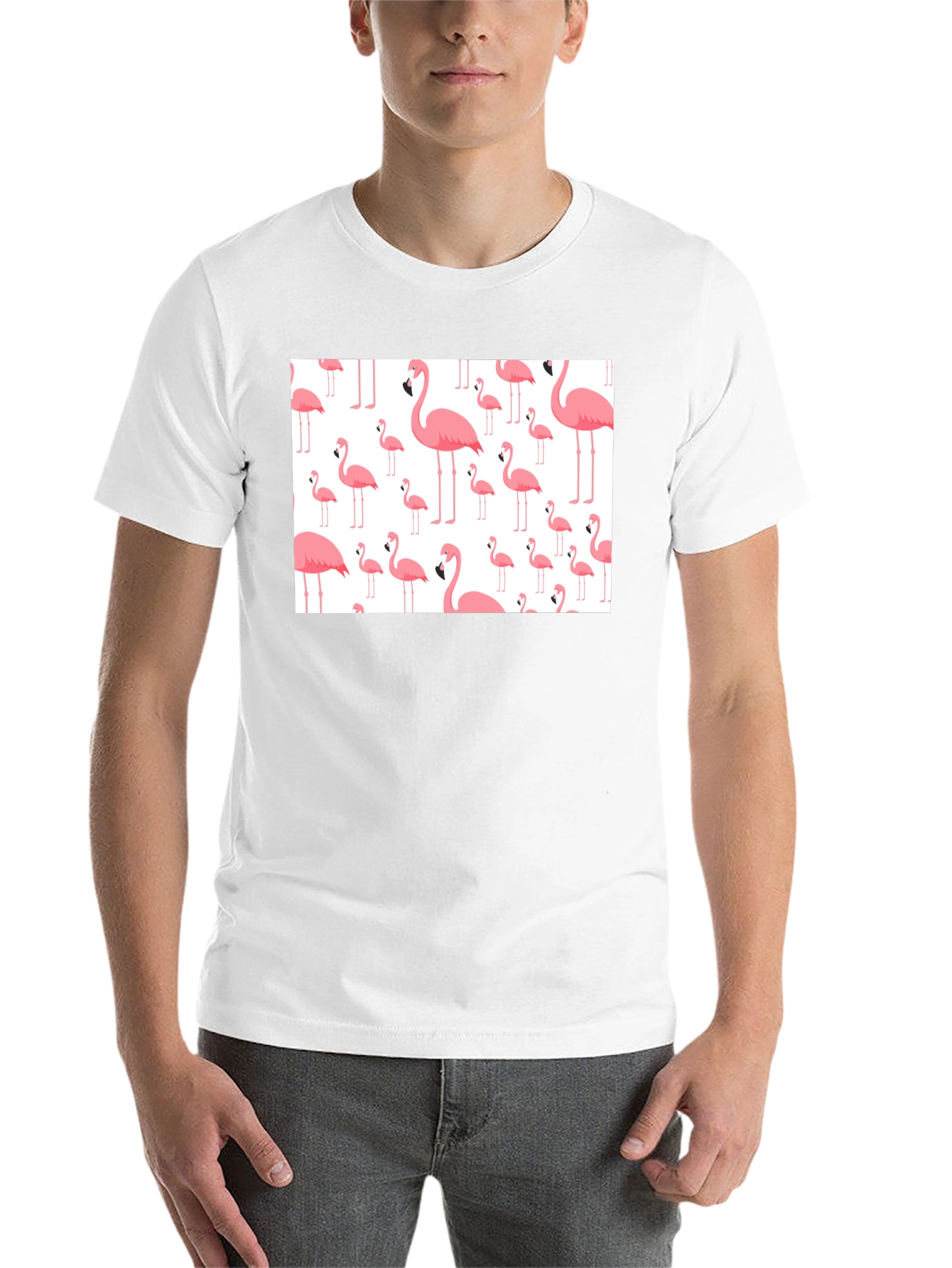 Fun Flamingo Pattern Black T-Shirt - 14