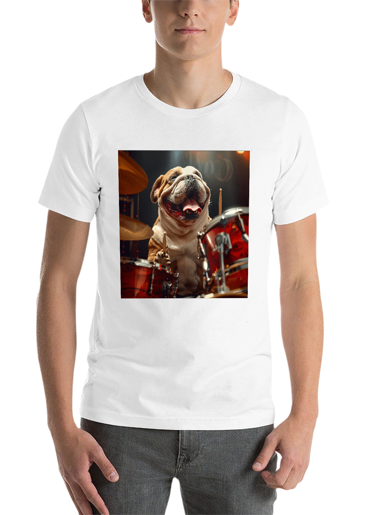 Black Bulldog Drummer Graphic Tee - Black Cotton T-Shirt view 14