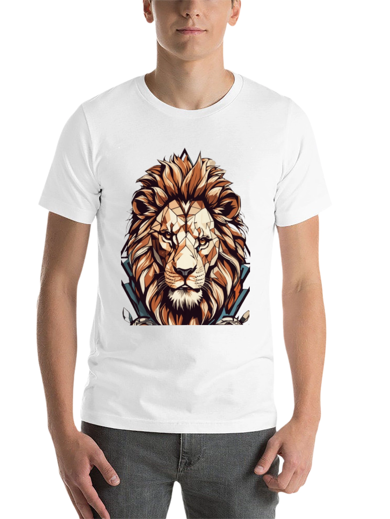 Black Geometric Lion Graphic Black T-Shirt view 14
