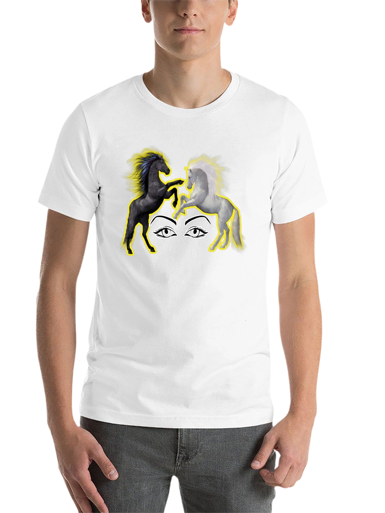 Black Yin Yang Horses Graphic T-Shirt view 14