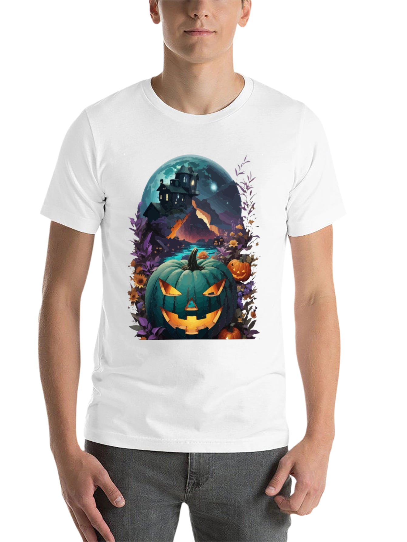 Black Halloween Pumpkin House T-Shirt view 14