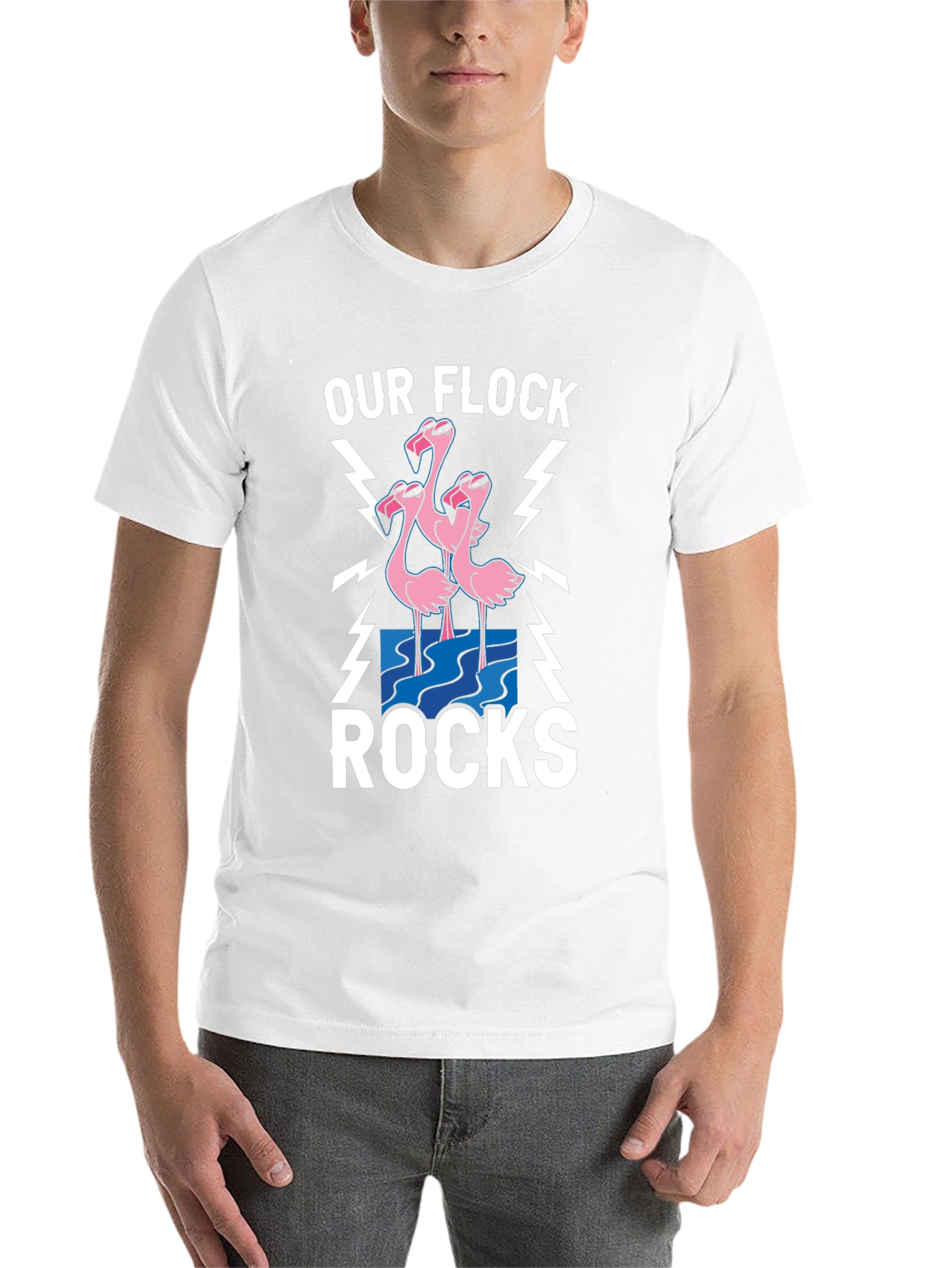 Black Our Flock Rocks T-Shirt - Pink Flamingo Design view 14