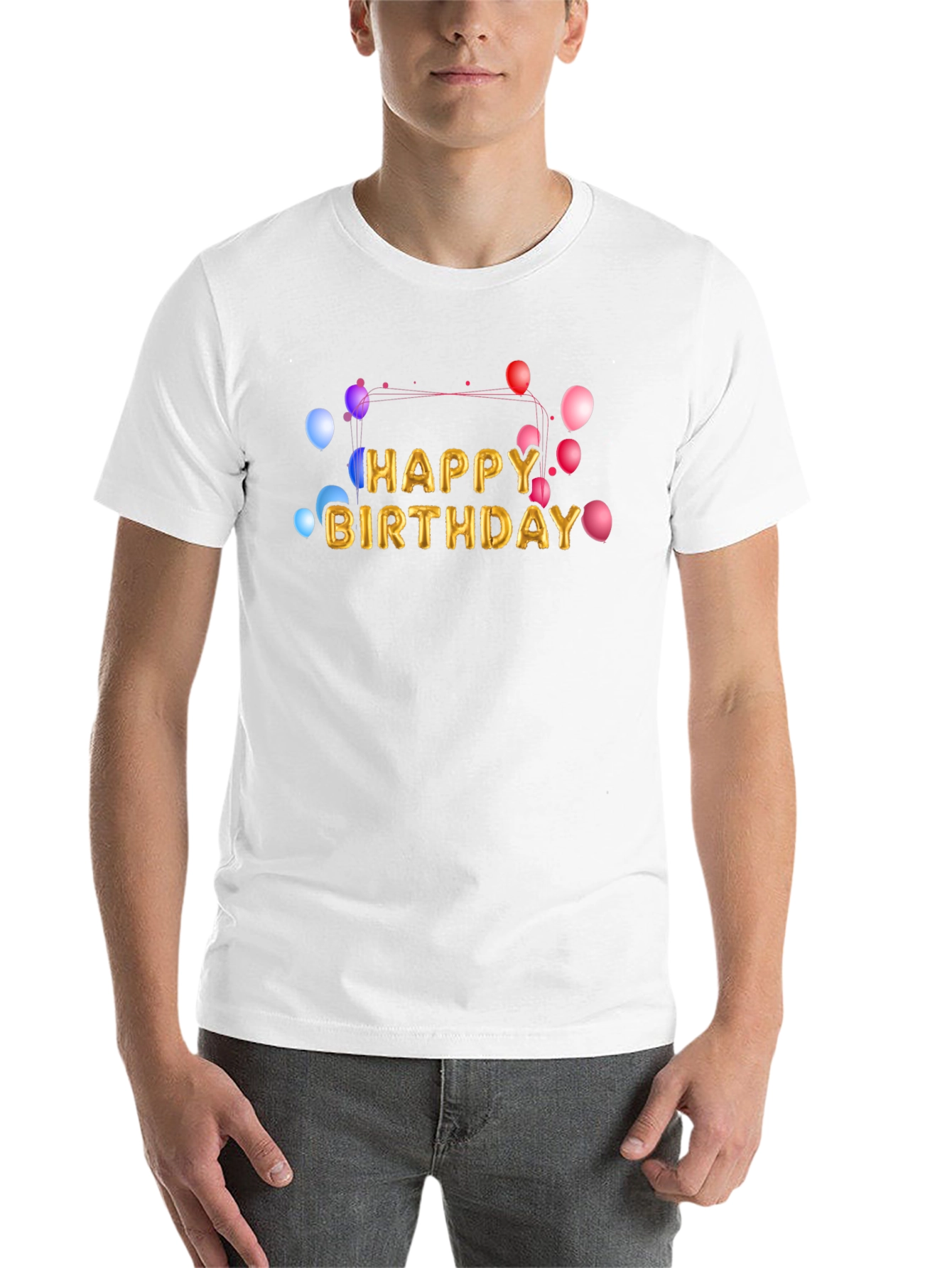 Black Happy Birthday Balloon Text Graphic Black T-Shirt view 14