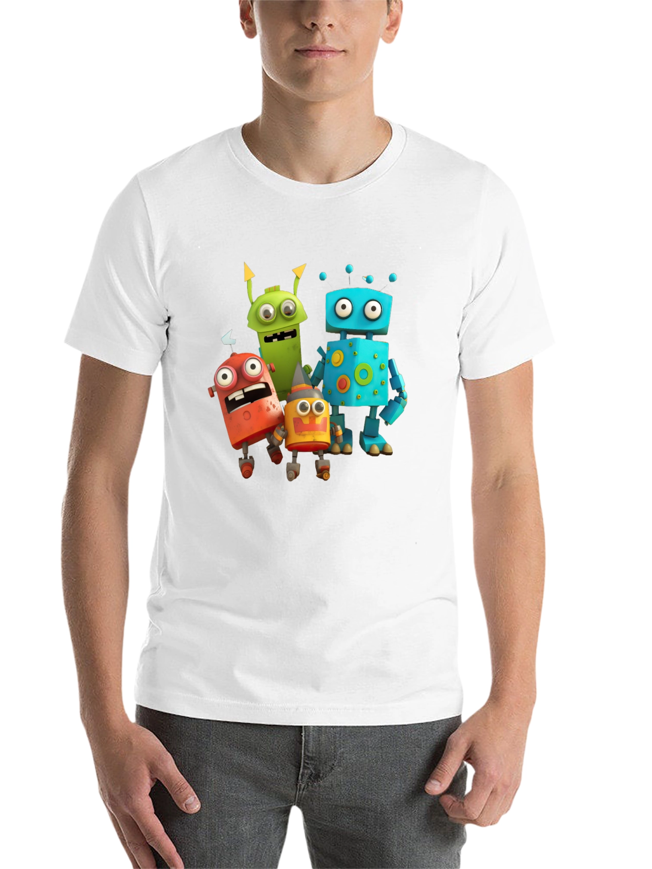 Black Robot Cartoon Graphic Black T-Shirt view 14