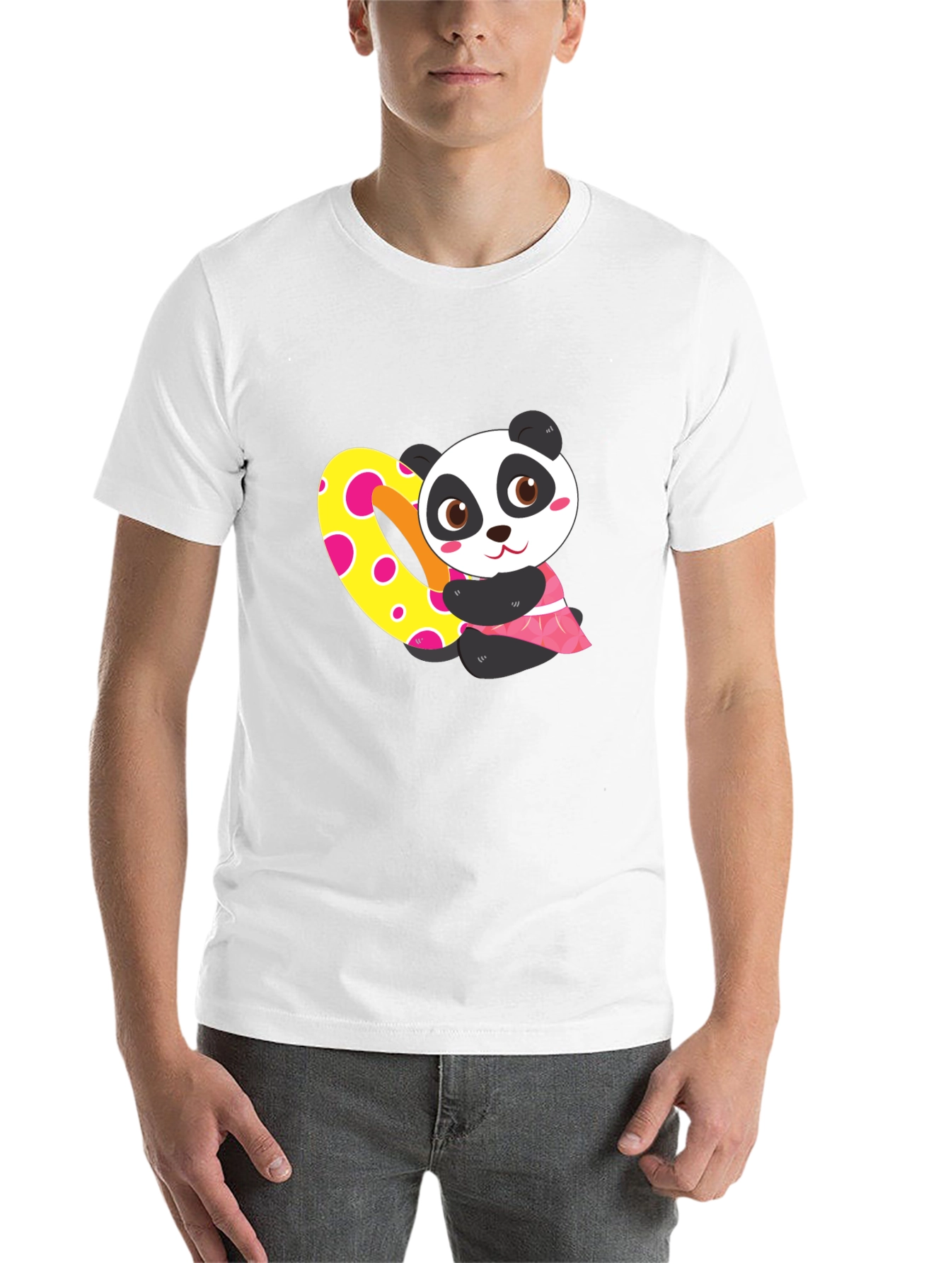 Black Cute Panda Heart Graphic Black T-Shirt view 14