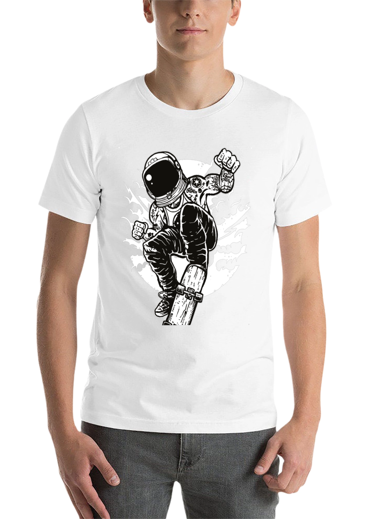 Black Astronaut Skateboarder Graphic Tee - Cool Black T-Shirt view 14