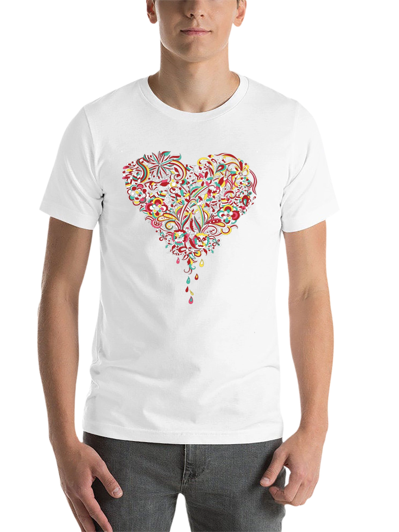 Black Floral Heart Graphic Tee - Black Cotton T-Shirt view 14