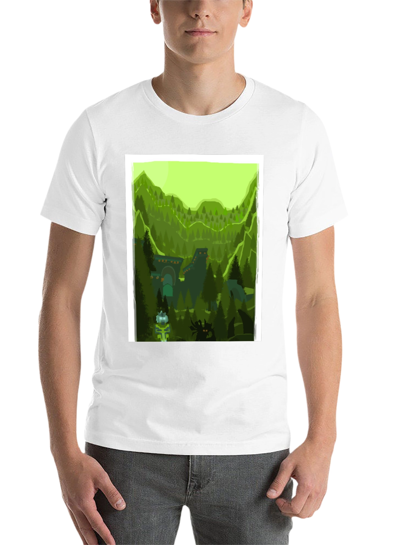 Black Forest Landscape Graphic Tee - Black Cotton T-Shirt view 14