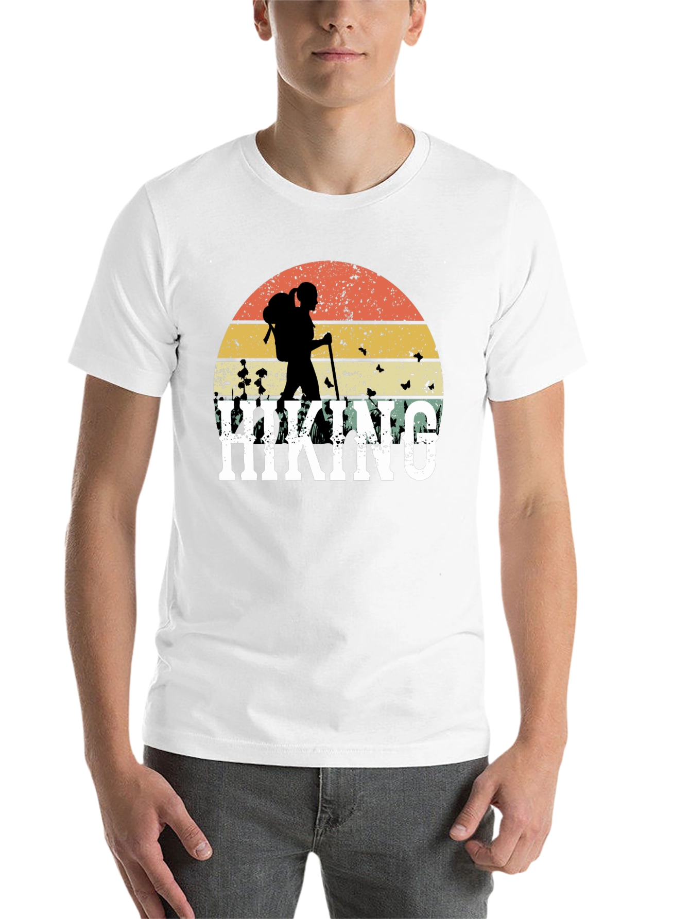 Black Hiking Graphic T-Shirt - Retro Sunset Design view 14