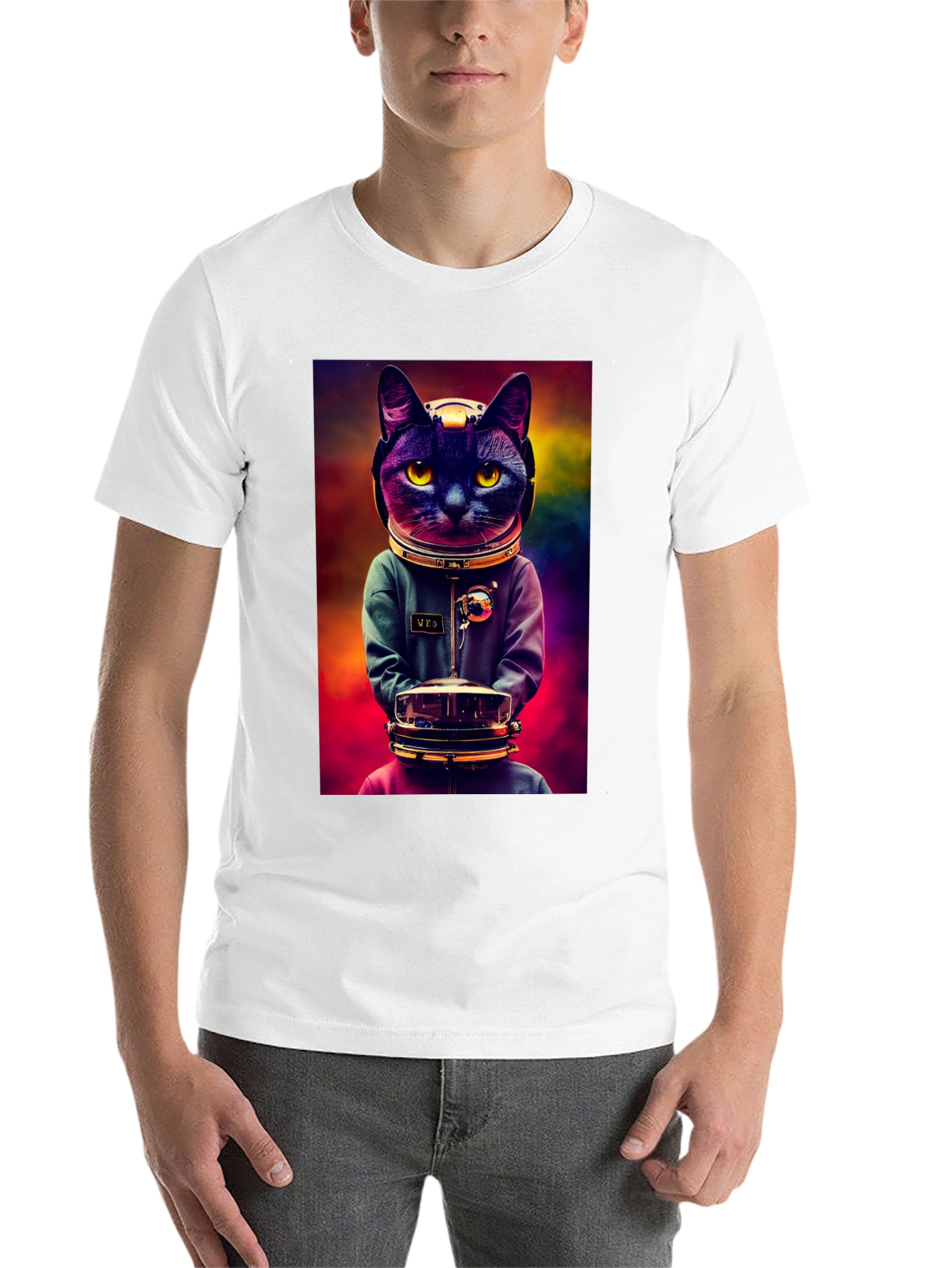 Black Astronaut Cat Graphic Tee - Space Kitten T-Shirt view 14
