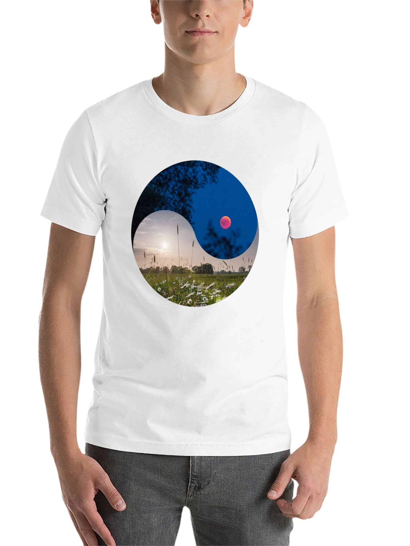 Black Yin Yang Landscape Graphic Tee view 14