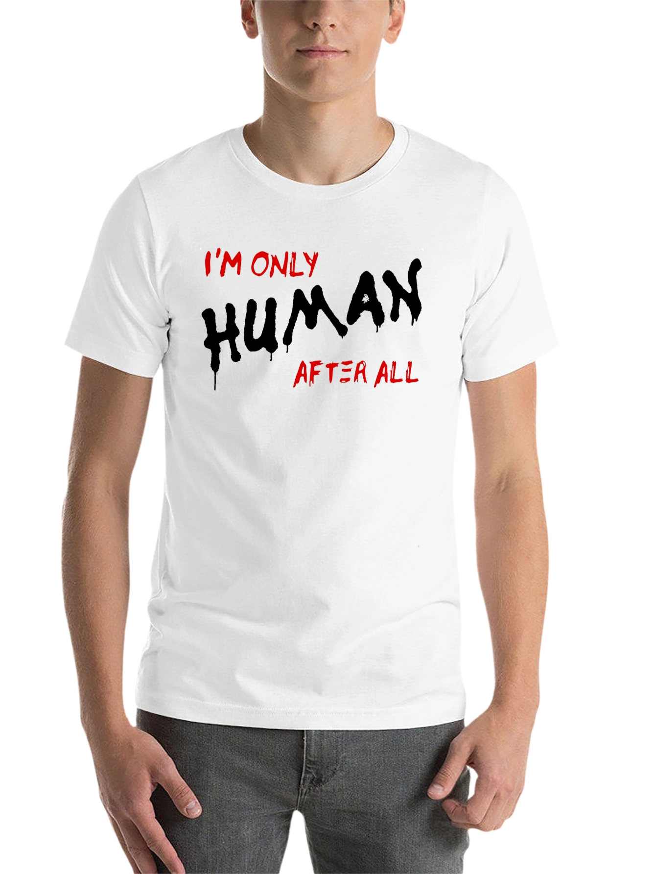 Black I'm Only Human T-Shirt, Black Tee view 14