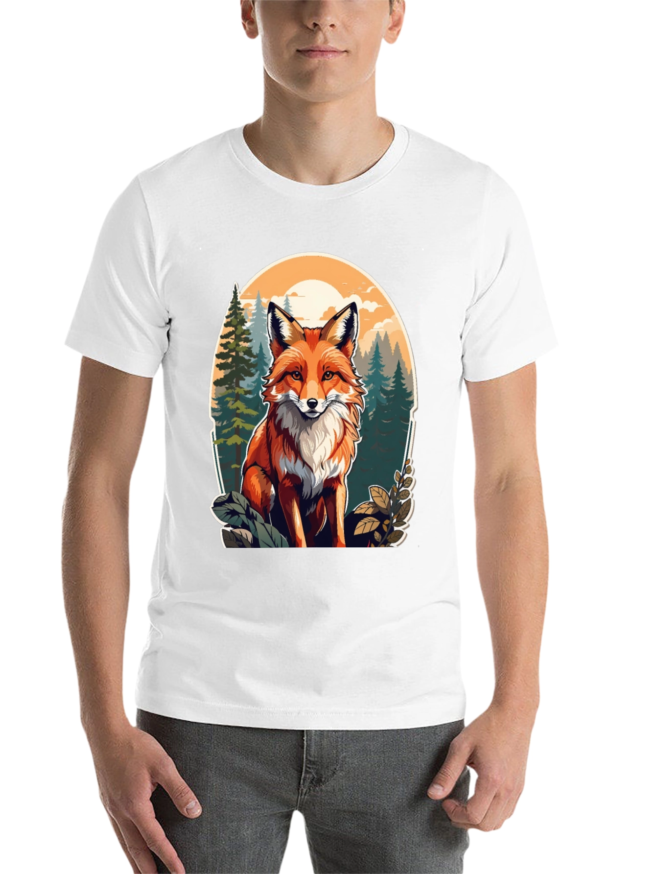 Black Fox Graphic Tee - Forest Scene Black T-Shirt view 14