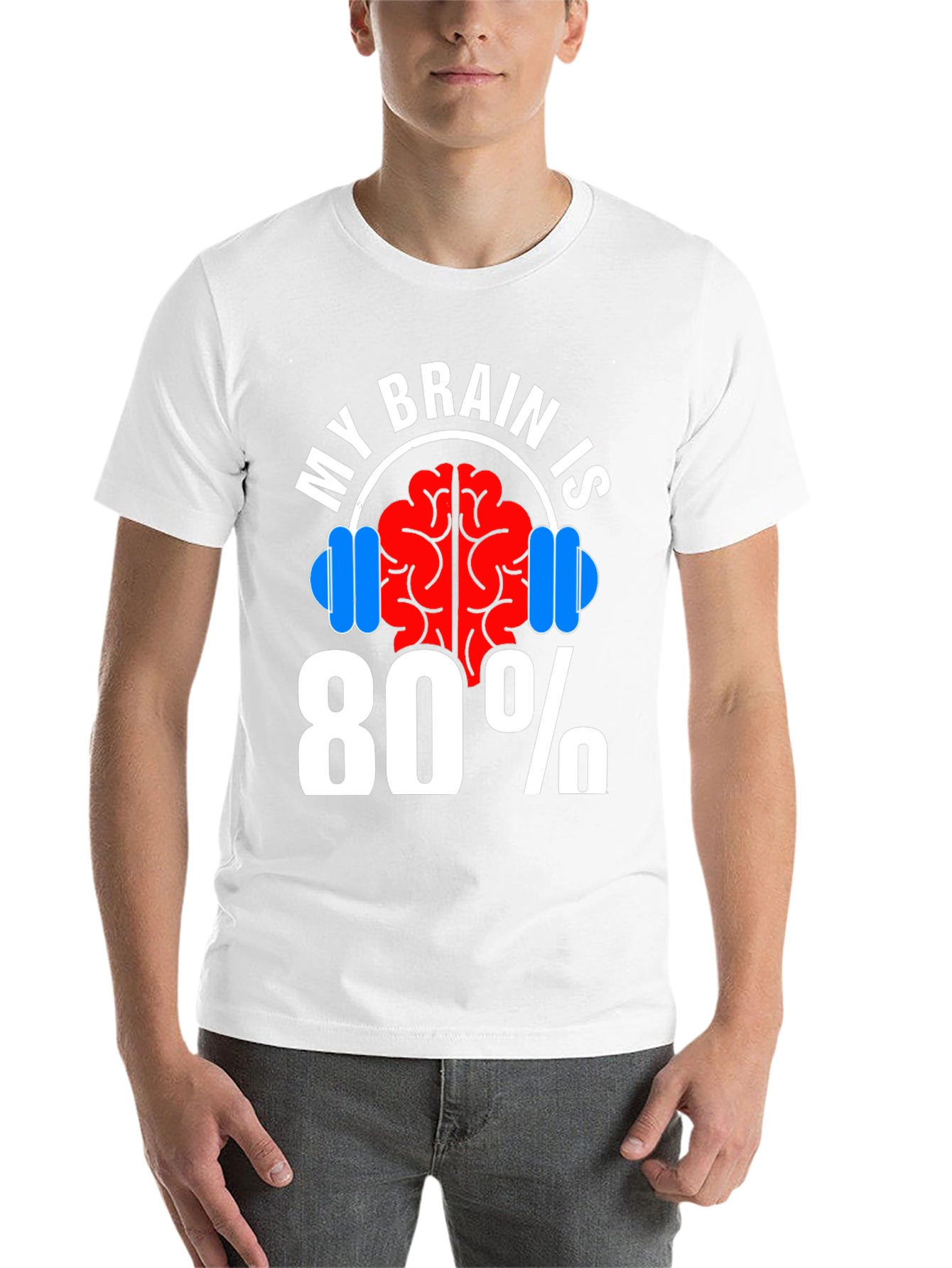 Black My Brain Is 80% Gym Funny Workout T-Shirt view 14