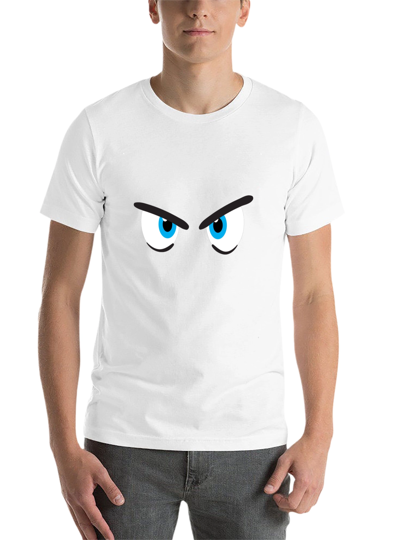 Black Men's Black T-Shirt with Cartoon Eyes view 14