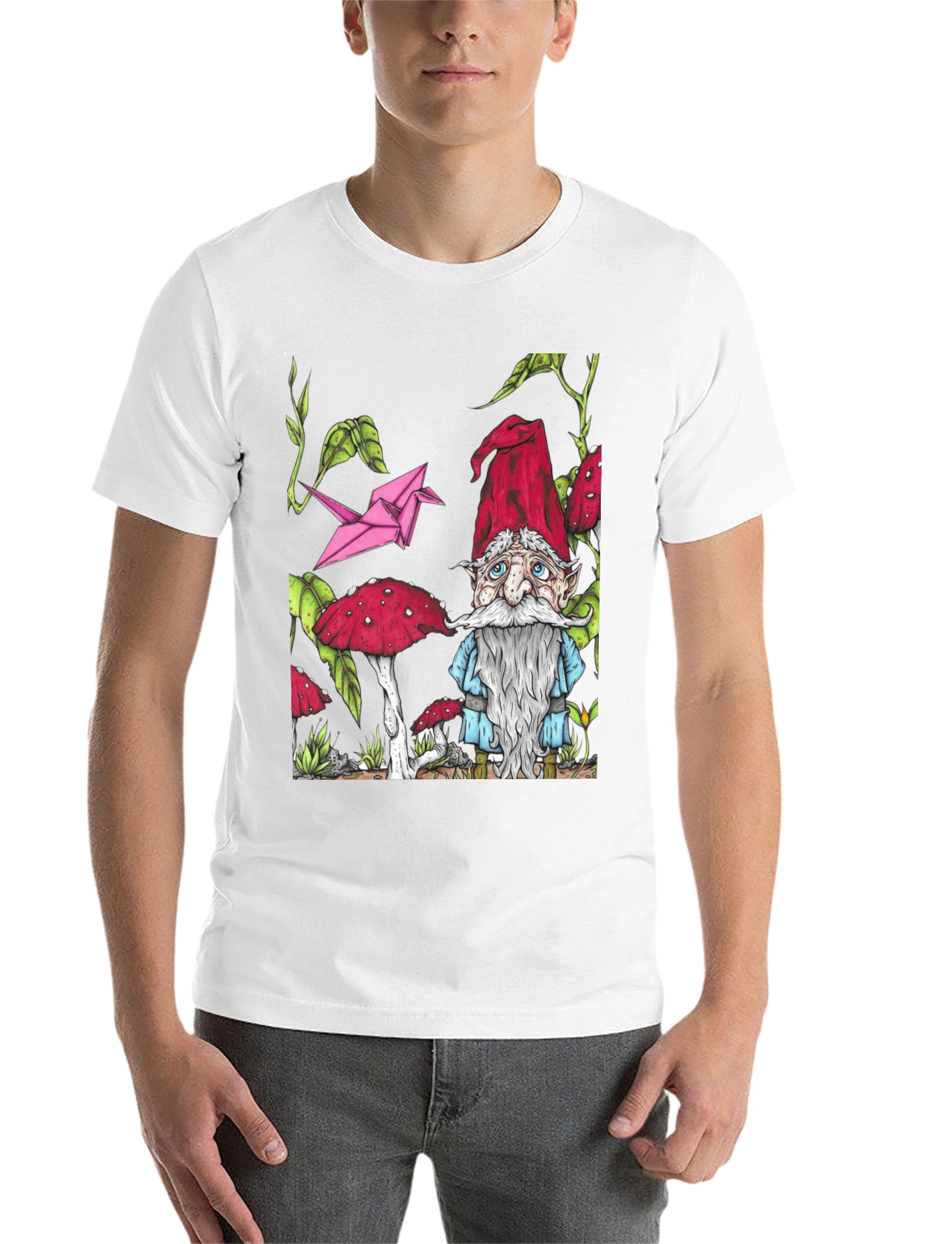 Black Gnome & Mushroom T-Shirt - Unique Graphic Tee view 14