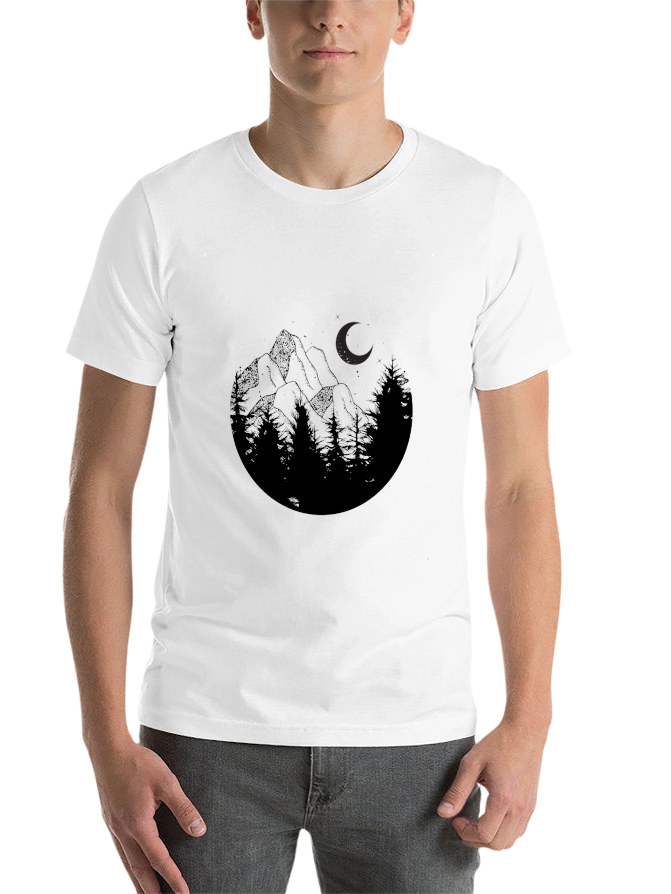 Black Mountain Moon Graphic Tee - Black Cotton Blend view 14