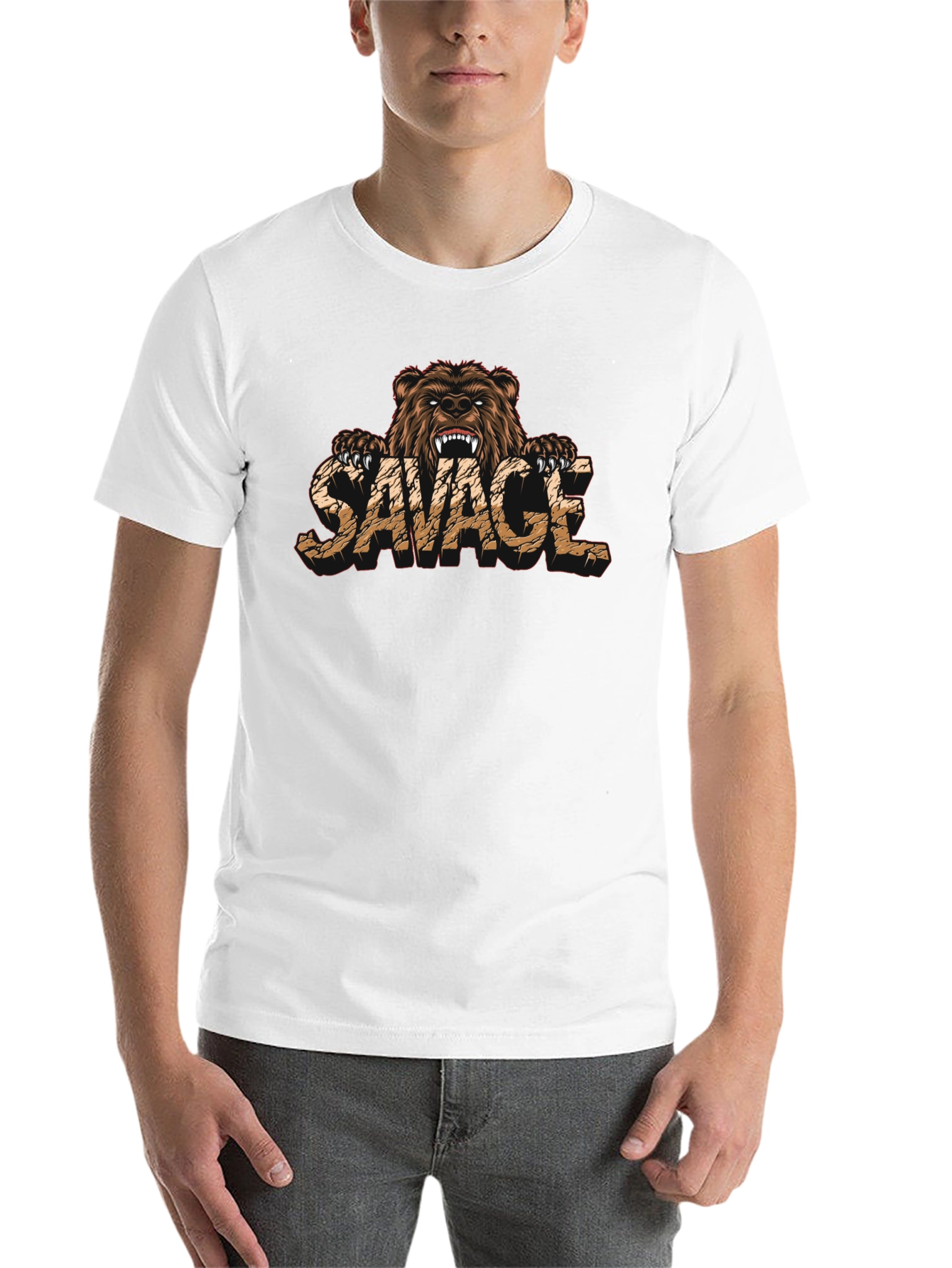 Black Savage Bear Graphic Print T-Shirt view 14
