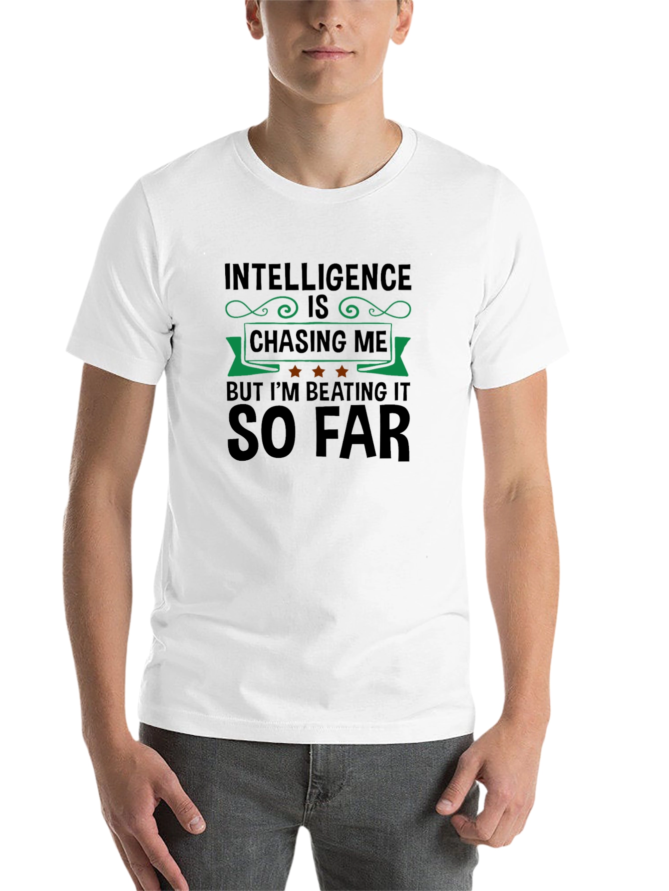 Black Funny Intelligence Chasing Me Graphic Tee view 14