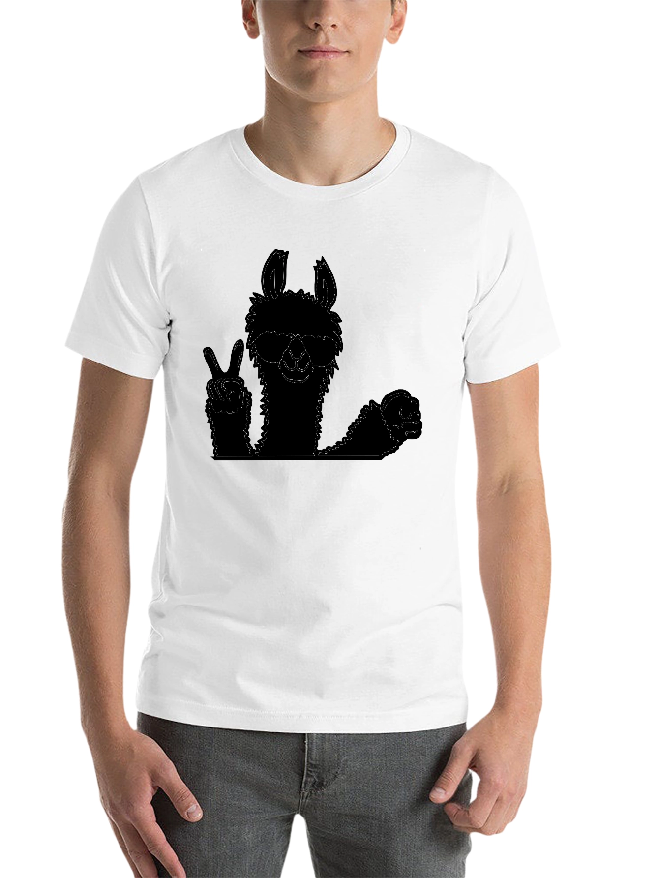 Black Cool Llama Graphic Tee - Peace Out Style view 14