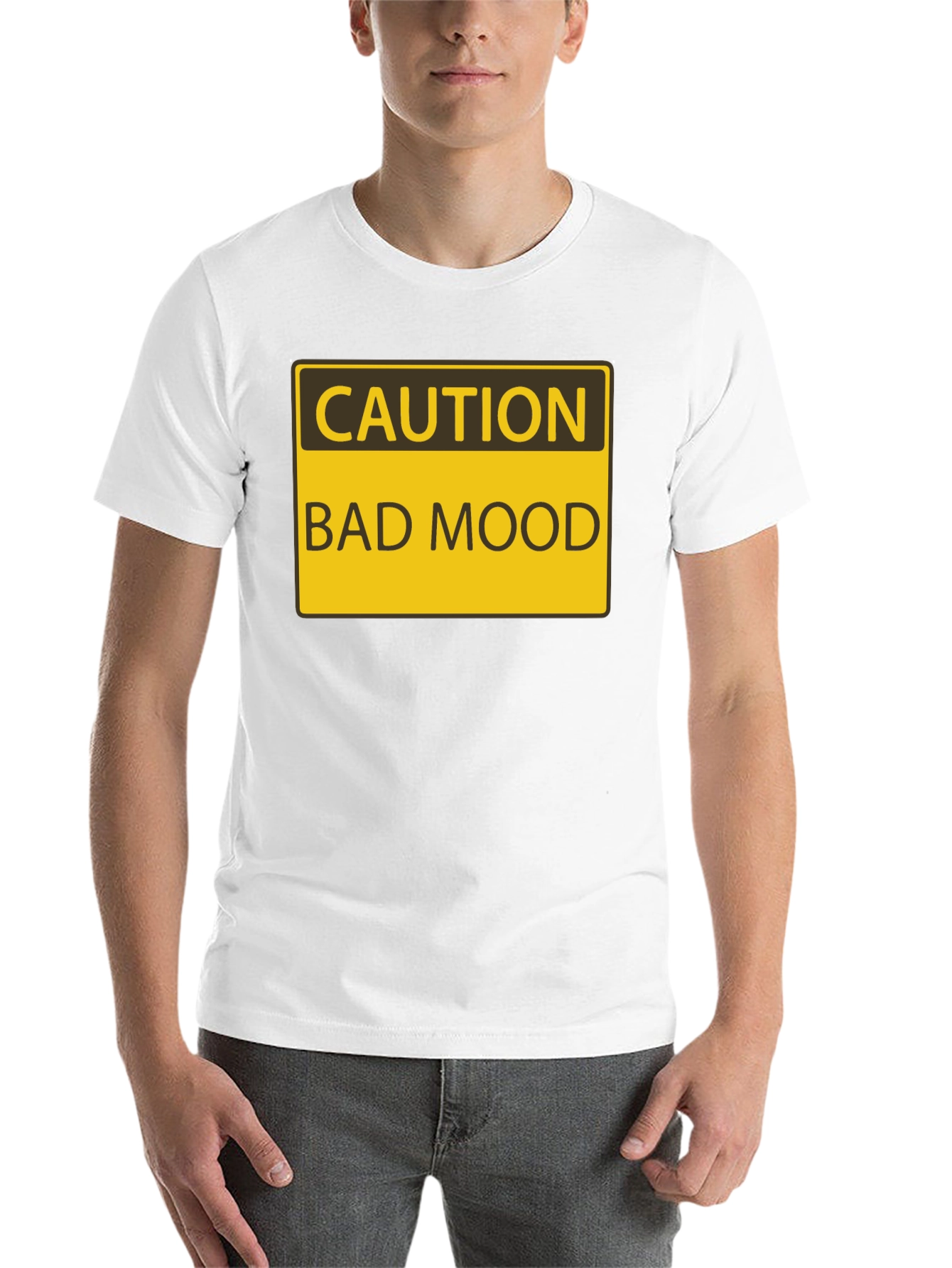 Black Caution Bad Mood Funny Graphic T-Shirt view 14