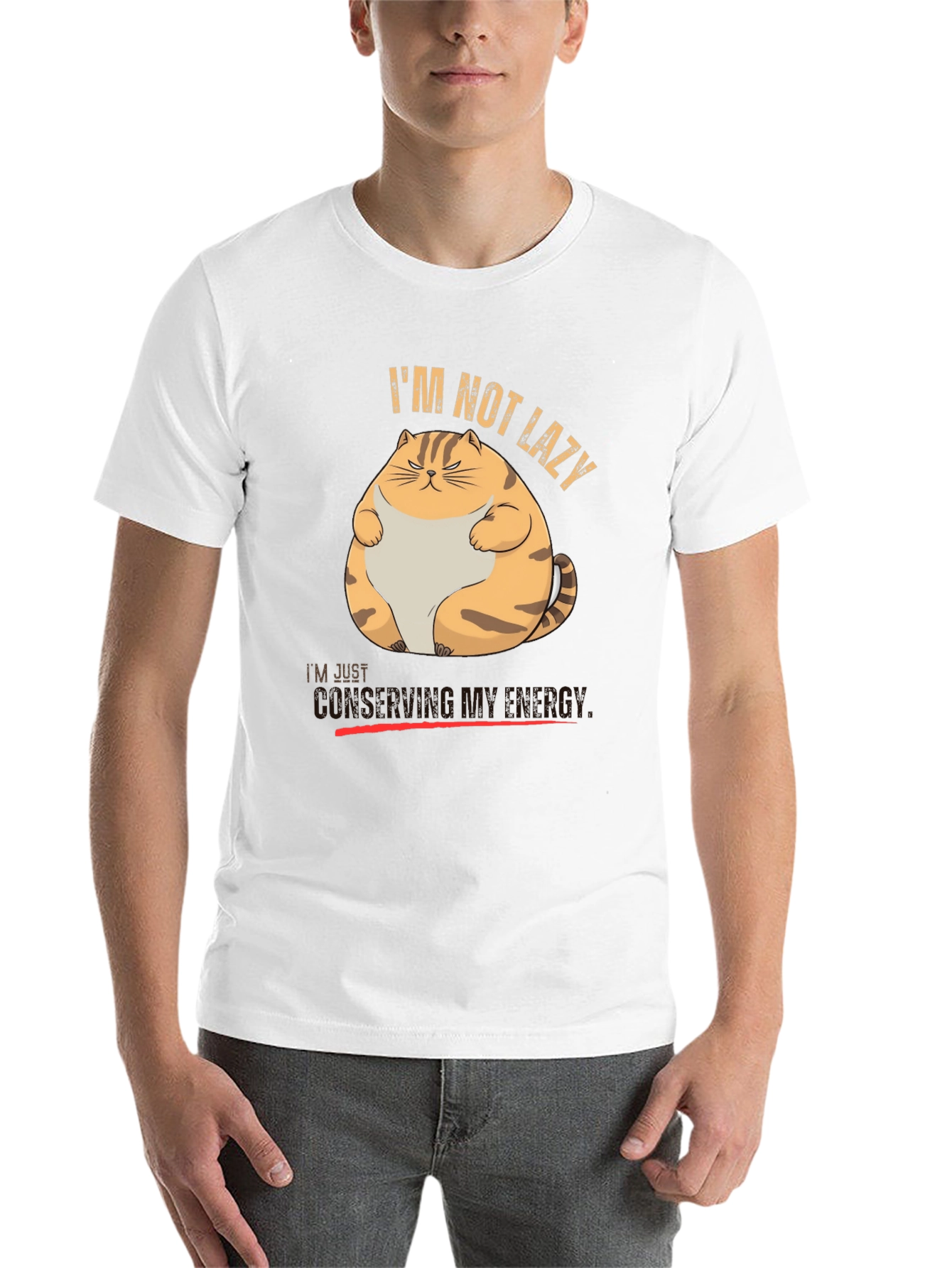 Black I'm Not Lazy Funny Cat T-Shirt view 14