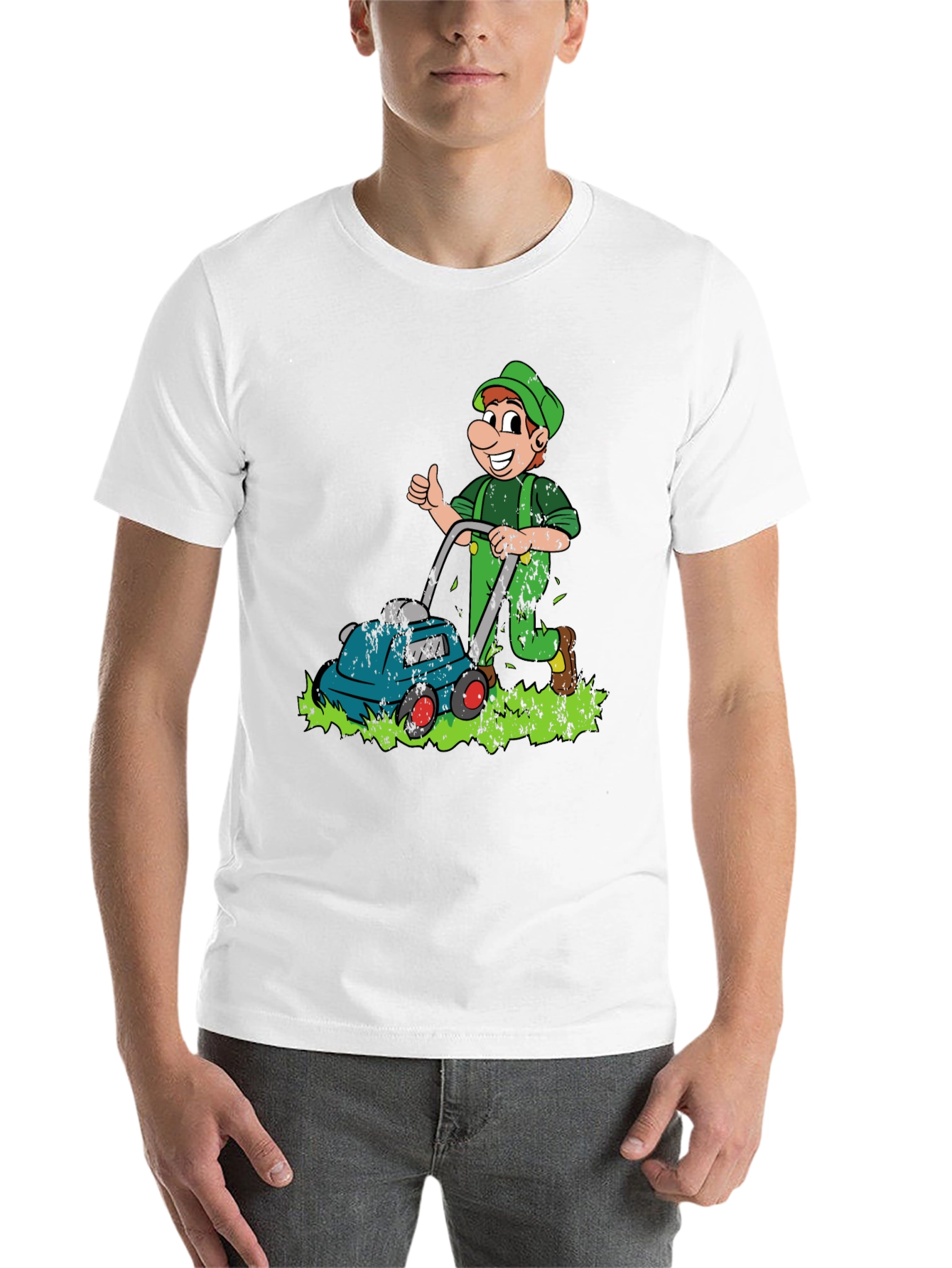 Black Funny Lawn Mower Cartoon Graphic T-Shirt view 14