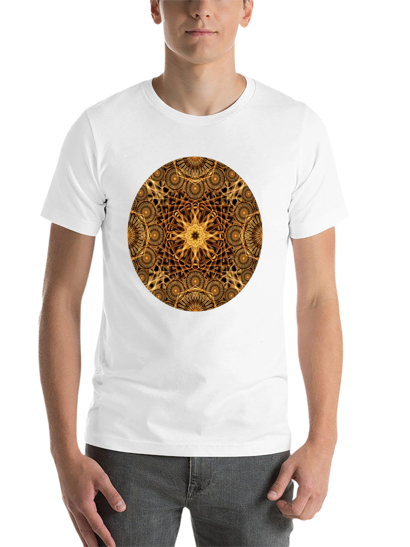 Black Geometric Gold Mandala Graphic T-Shirt view 14