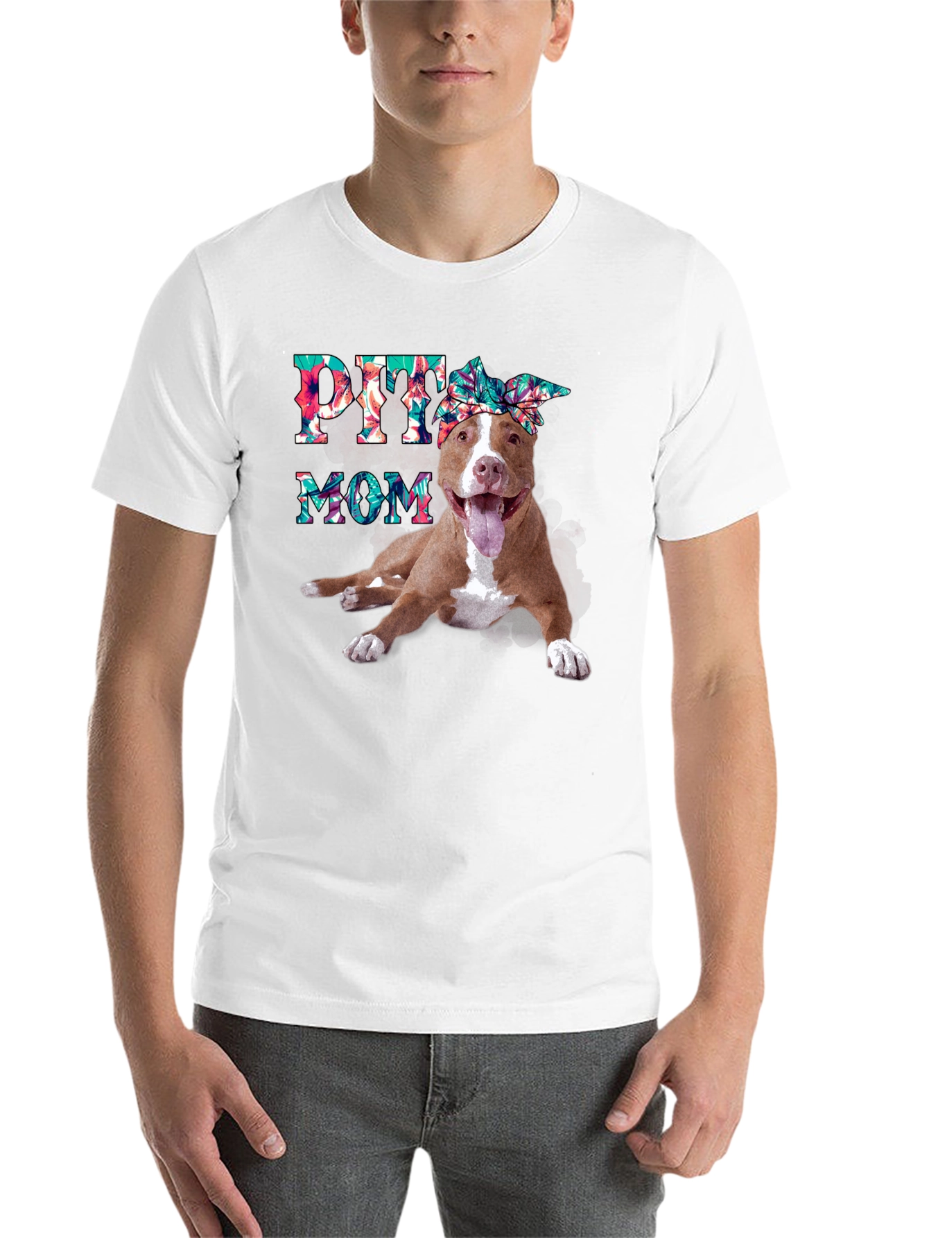 Pitbull Mom T-Shirt - Floral Design - 14