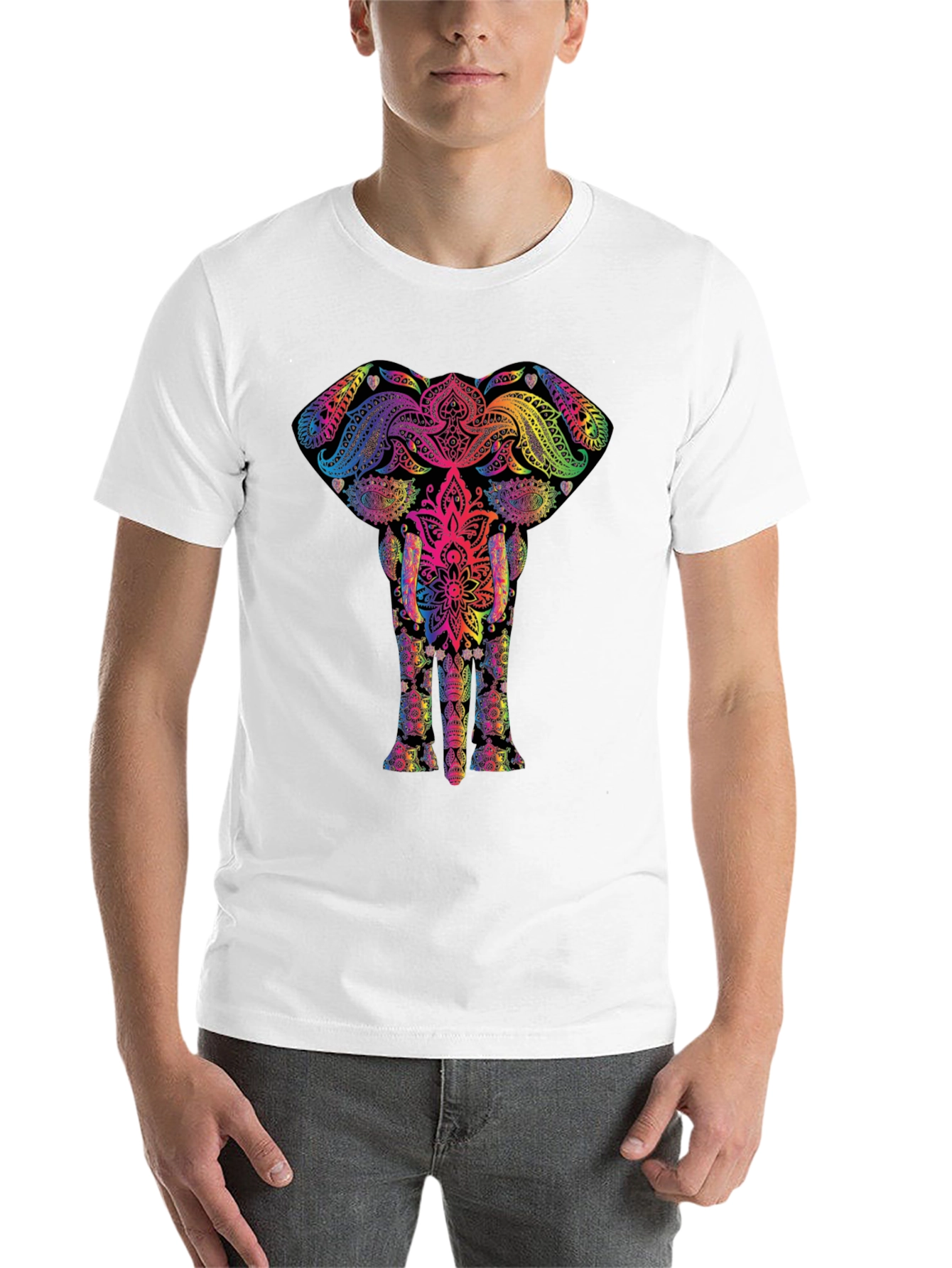 Black Vibrant Elephant Mandala T-Shirt - Unique Graphic Tee view 14