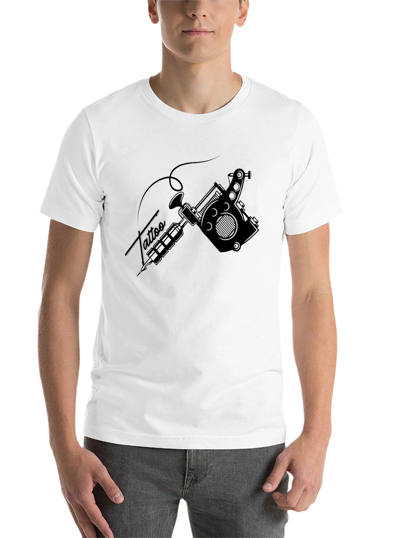 Black Tattoo Gun Graphic Tee - Black Cotton Casual Shirt view 14