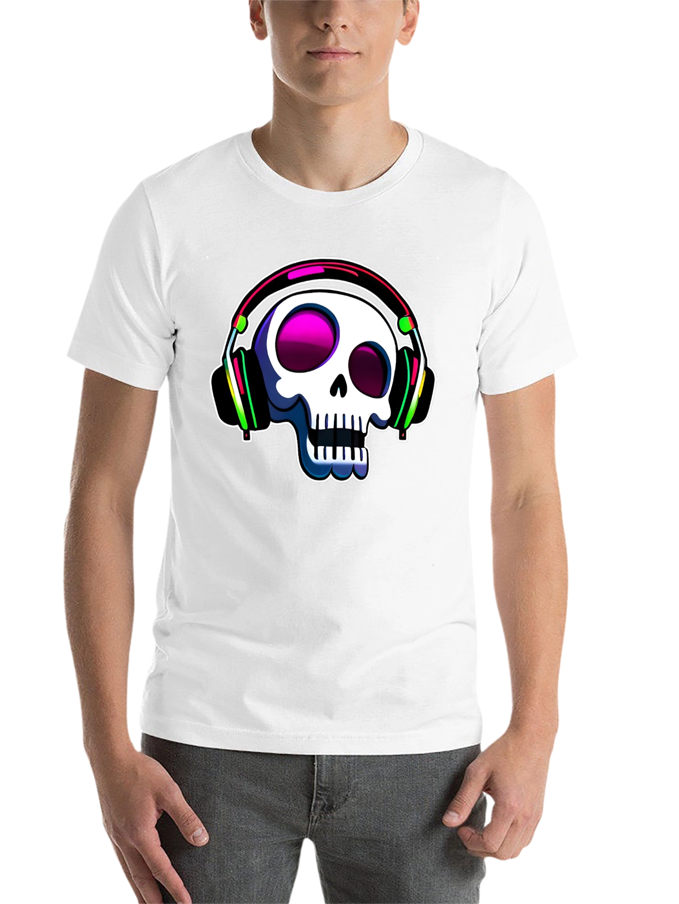 Black Skull with Headphones Graphic Tee view 14