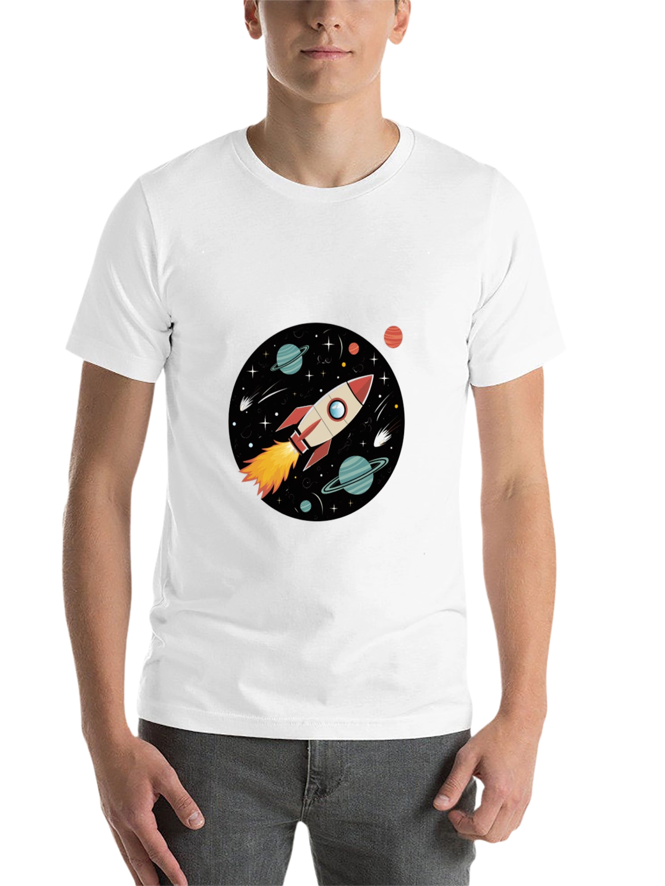 Black Space Rocket Graphic Black Tee view 14