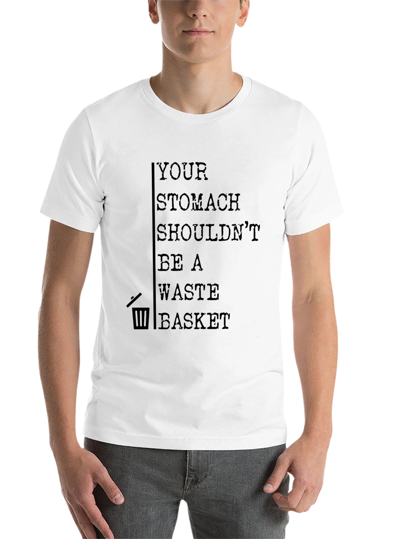 Black Humorous Stomach Waste Basket Graphic Tee view 14