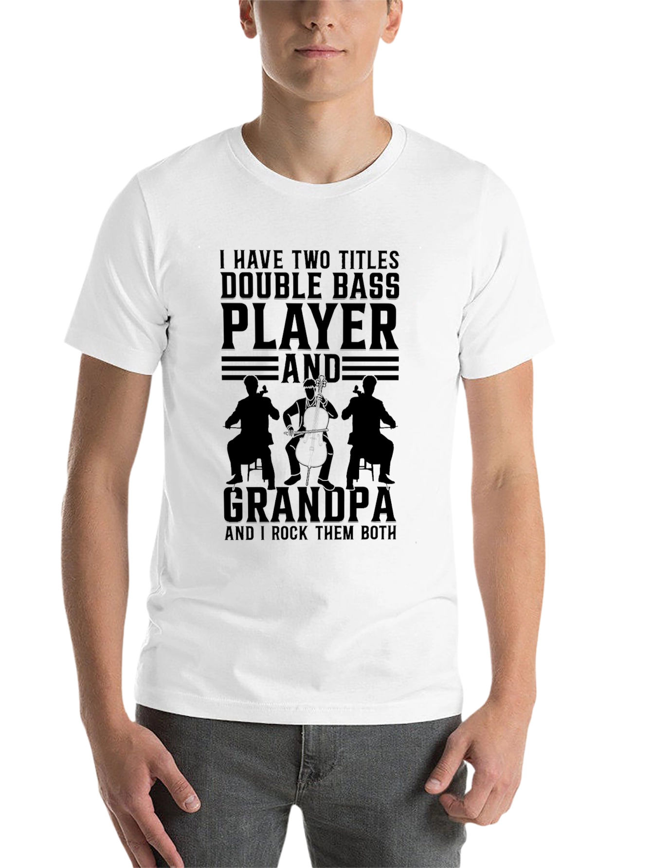 Black Double Bass Player Grandpa T-Shirt view 14