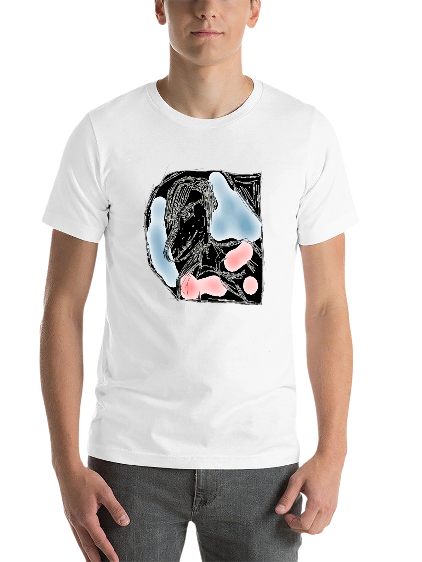Black Artistic Graphic Print Black T-Shirt - Modern Abstract Design view 14